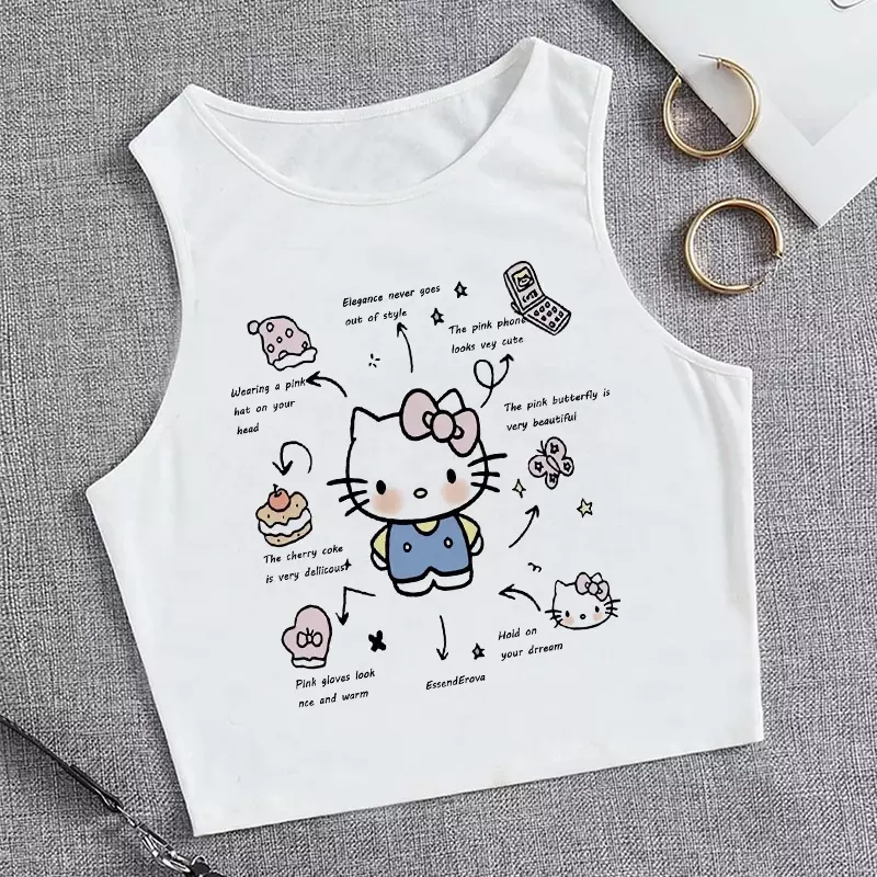 Jaren 90 Vest Tank Top Crop Top Hello Kitty T-Shirt Kawaii T Shirt Sanrio Kawaii Gothic Kleding Y 2K Cropped T-Shirt Tshirt