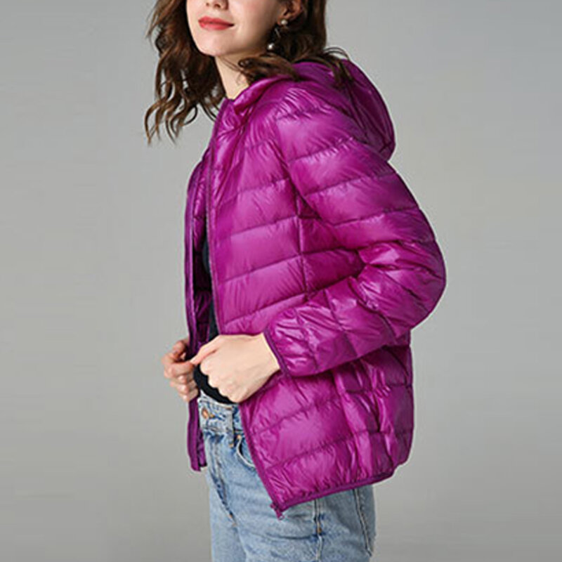 여성용 플러시 후드 스탠드 칼라 재킷, 집업 푸퍼 다운 코트, 포켓 포함, 겨울 야외 착용