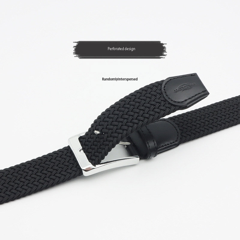 New 3.4cm Elastic Canvas Belt Fashionable Men's And Women's Alloy Buckle Military Training Travel Sports Breathable Belt Black