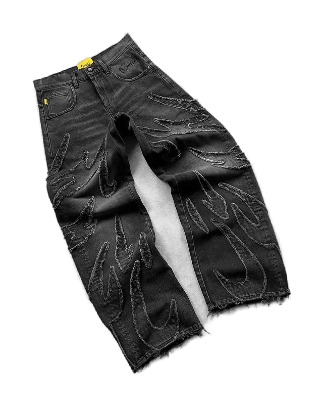 Новинка, лидер продаж, рваные джинсовые брюки с вышивкой и необработанными краями, мешковатые джинсы в стиле Харадзюку в стиле ретро, повседневные штаны в стиле хип-хоп для мужчин и женщин Y2k