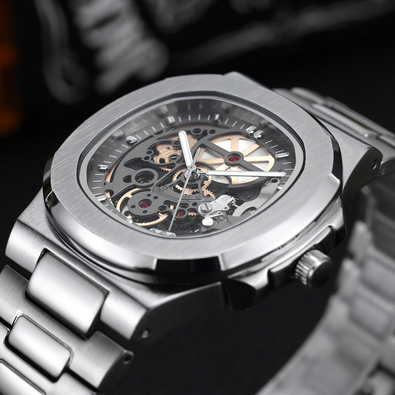 Reloj Mecánico de acero inoxidable para hombre, accesorio masculino de pulsera con mecanismo automático de Tourbillon, de alta calidad, diseño de marca de lujo, envío directo