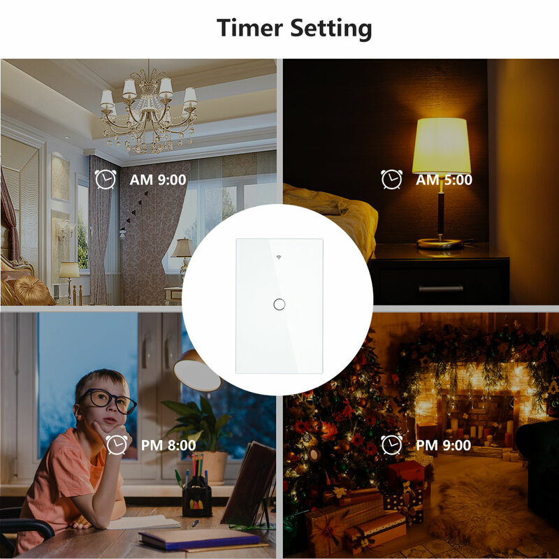 HomeKit Sakelar Sentuh WiFi untuk Lampu, Sakelar Pengatur Waktu Pintar US 1/2/3 Gang Kontrol Suara Jarak Jauh Aplikasi Bekerja dengan Alexa Google Siri