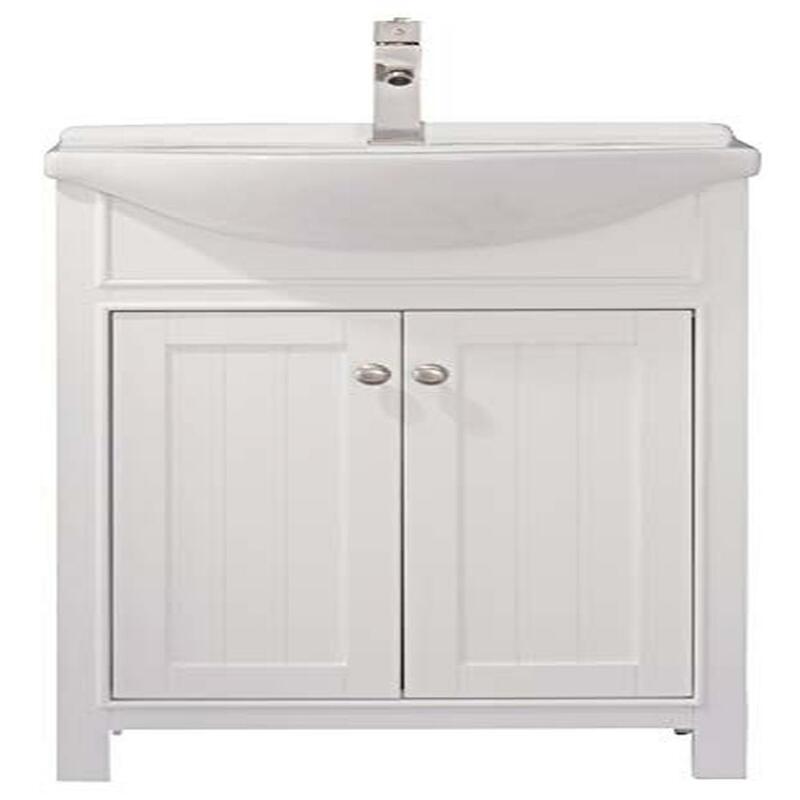 Carson Set Vanity kamar mandi putih 24 "dengan lemari kayu keras kuat porselen terintegrasi pintu tutup lembut perangkat keras nikel Satin