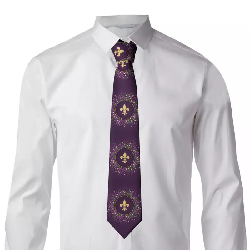Mardi Gras Dotted Frame With Golden Fleur De Lis Tie For Men Women Necktie Tie Clothing Accessories