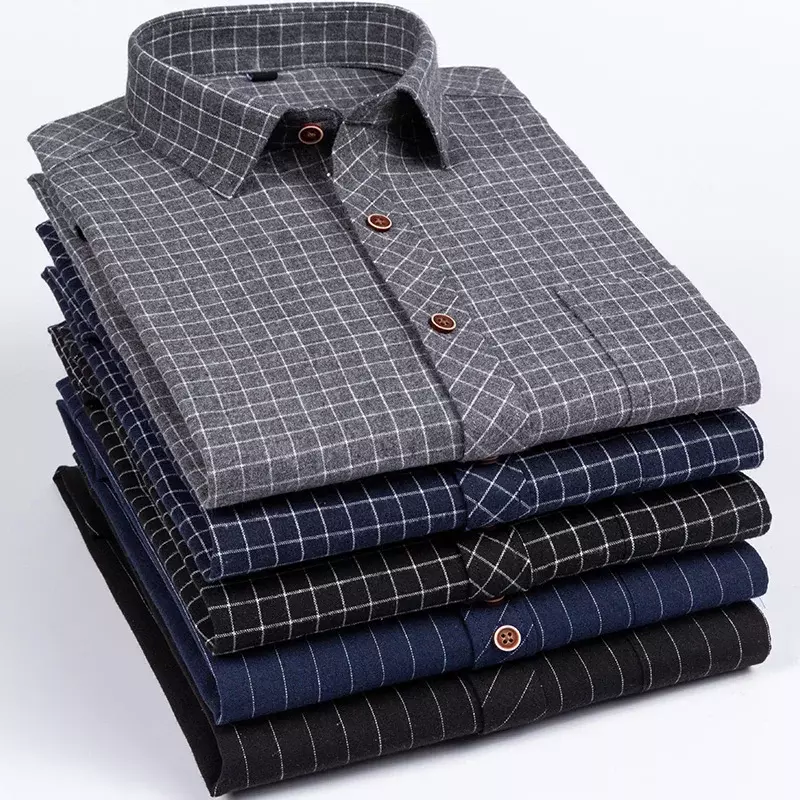 casual eleganckie designerskie bawełniane koszule z długim rękawem dla mężczyzn slim fit formalna gładka koszula w kratę w paski pojedyncza kieszeń odzież