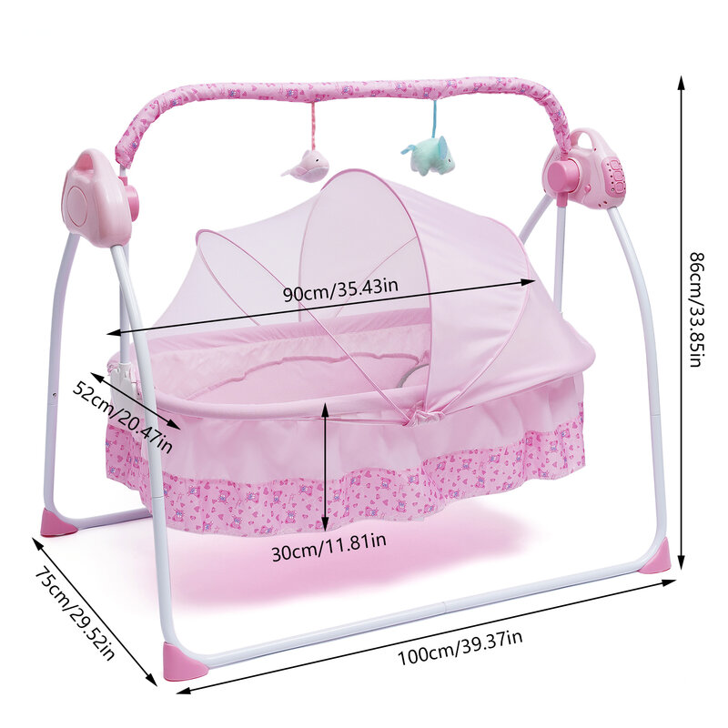5-biegowe elektryczne Auto-Swing łóżeczko dziecięce kołyska łóżko do spania dla niemowląt Rocker + siatka z regulowaną muzyka Bluetooth muzyczną + mata