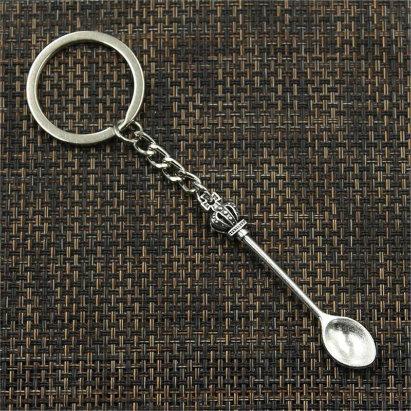 5.5cm Mini łyżka z brelok do kluczy w kształcie pierścienia deserem mała miarka Vintage łyżka kuchenna DIY wisiorek prezent