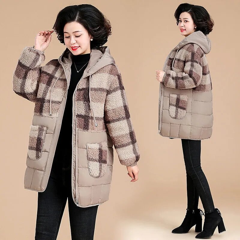 New Mother's Cotton Jacket, Winter Down Cotton Jacket, Middle-aged Women's Clothing, Medium Length Thick Cotton Jacket