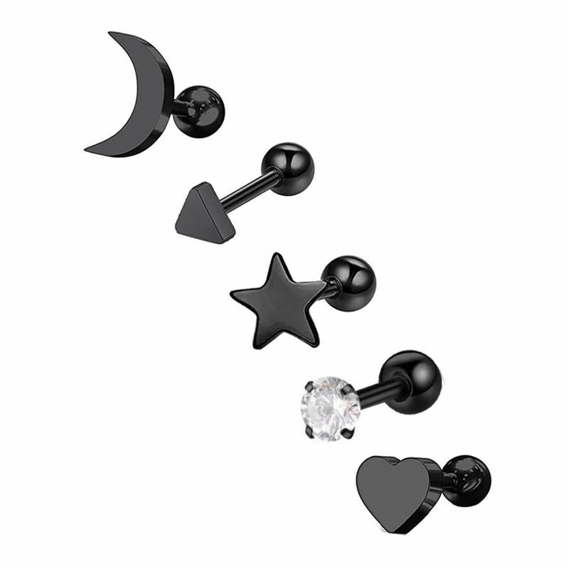 5PCS Star Tragus Stud Earring Set Heart Small Stud Set lobi Piercing cartilagine Stud Helix Jewelry Cz Barbell Piercing orecchini