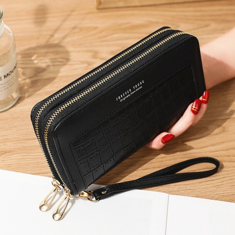 PU Leather Female Long Wallet Fashion Multifunctional Double Layered Zipper Purse Large Capacity Handbag