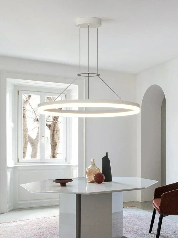 Современная Минималистичная светодиодная Подвесная лампа для гостиной, спальни, столовой, кухни, черное кольцо, подвесная Потолочная люстра, осветительный прибор