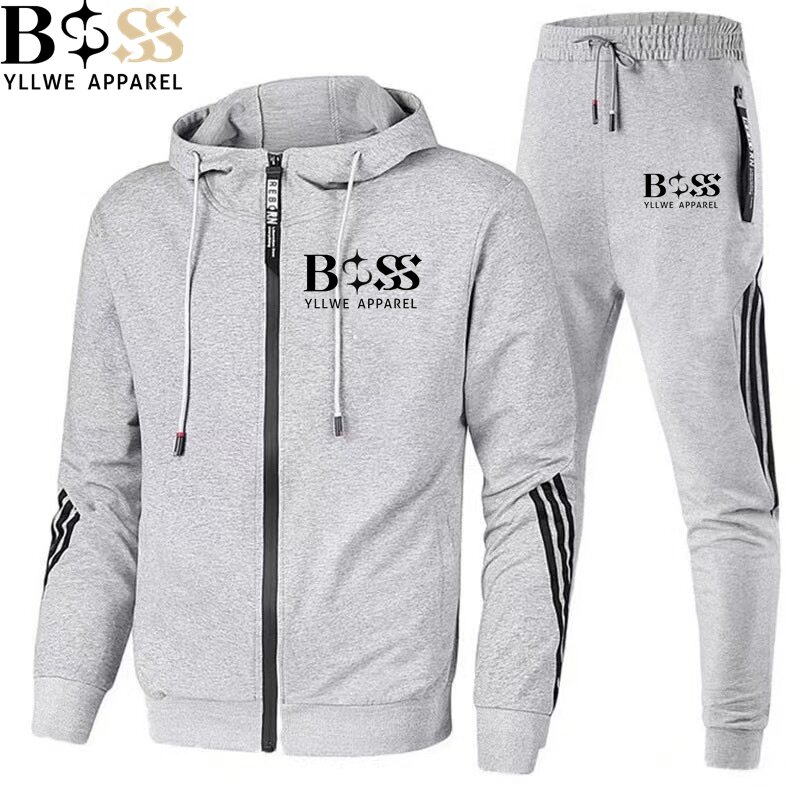 BSS yllwe ใหม่ชุดกีฬาซิปหน้ามีฮู้ด + กางเกงลำลองฟิตเนสจ๊อกกิ้งชุดกีฬา2024ฤดูใบไม้ผลิฤดูใบไม้ร่วง