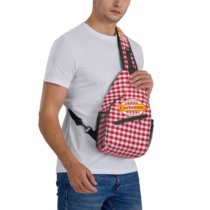 Personalized Pig Cochonou Sling Bag for Men Fashion Shoulder Chest Crossbody Backpack Travel Hiking Daypack