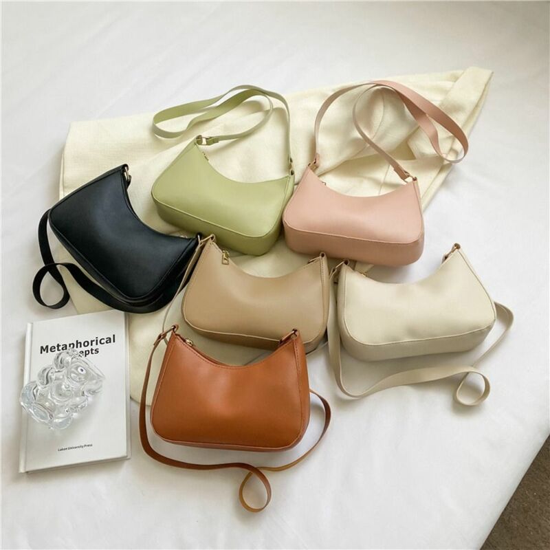 Bolso de hombro de cuero PU para mujer, bolsa Retro de gran capacidad, Color sólido, a la moda, bolso de compras exquisito y ligero