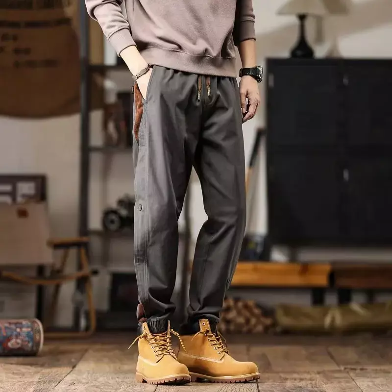 Осенняя рабочая одежда, джинсы для мужчин 2024, однотонные свободные модные длинные брюки с прямыми штанинами и манжетами, брюки для отдыха