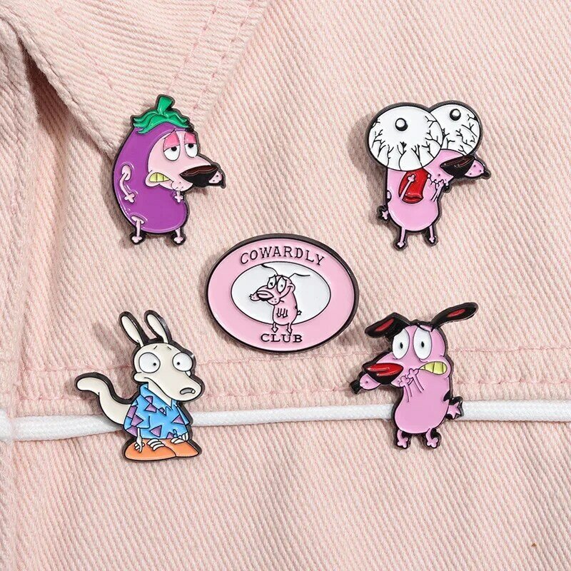 Kreatif kartun merah muda Anime anjing bermata besar bros logam lencana pakaian Aksesori kerah tas Pin dekorasi hewan kerah lencana