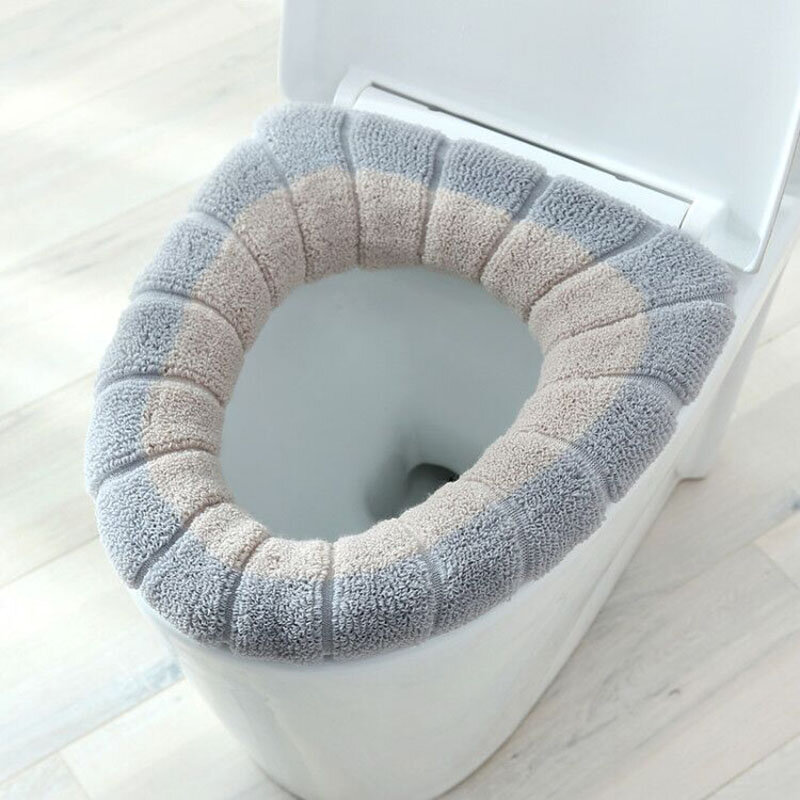 Winter Warm Toilet Seat Cover Closestool Mat 1Pcs Washable Bathroom Accessories Knitting Pure Color Soft O-shape Pad Toilet Seat