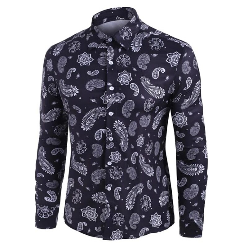 New men's geometric vintage shirt comfortable soft long sleeve top casual everyday street wear with shirt fashion button design