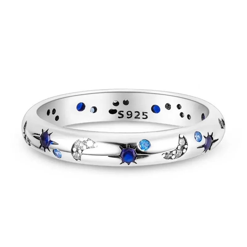 2023 Nieuwe Hemelsblauwe Sprankelende Maan Zon Ster Kristallen Ring Voor Vrouwen Mode Elegante Stapelbare Vingerband Feest Sieraden Geschenken