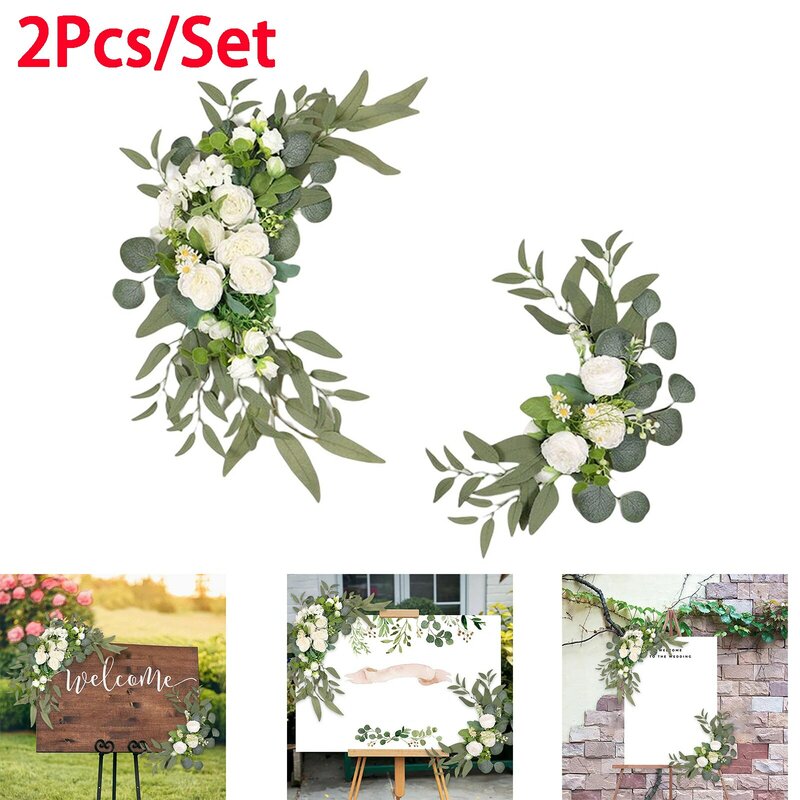 2 pezzi arco di nozze artificiale Kit di fiori fiori di nozze ghirlande di fiori di peonia di seta Swag segno di benvenuto floreale per la festa di cerimonia