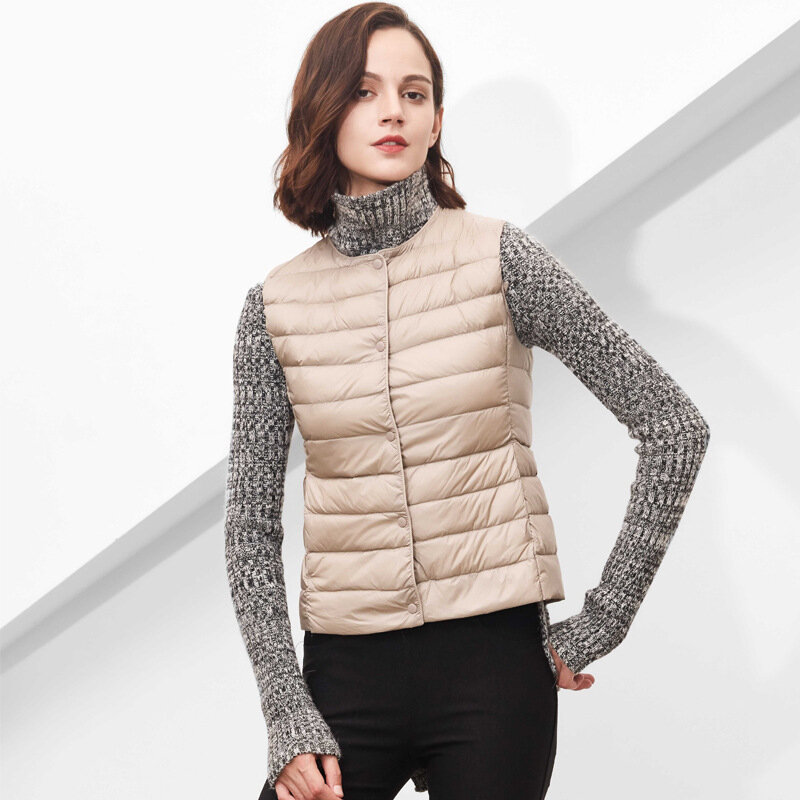Женская осенне-зимняя теплая модель 90%, белая утиная подкладка, новинка 2024, женское облегающее корейское ультратонкое пальто без рукавов