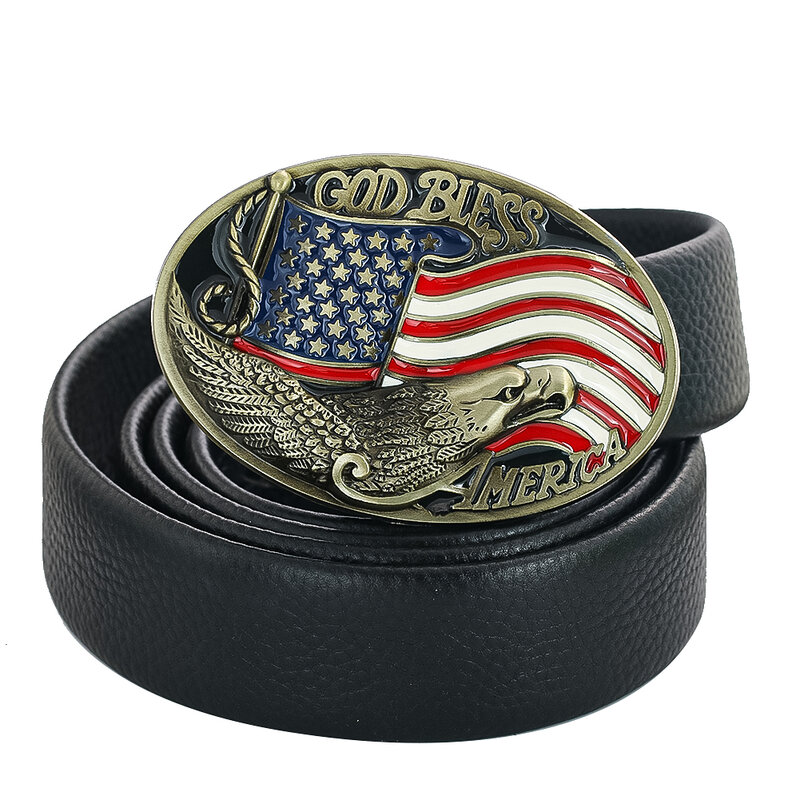 Vulture Eagle Bandeira americana Fivela de cinto para homens, God Bless Casual Western Cowboy Cintura Componentes, couro artesanal Jeans Acessórios
