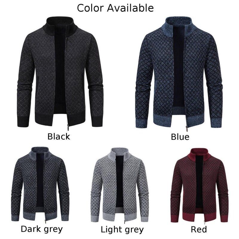 Cable Knitted Wool Blend Men\'s Cardigan  Warm Winter Knitwear  Slim Fit Sweater  Stand Collar  Solid Color Coat  Casual Fashion