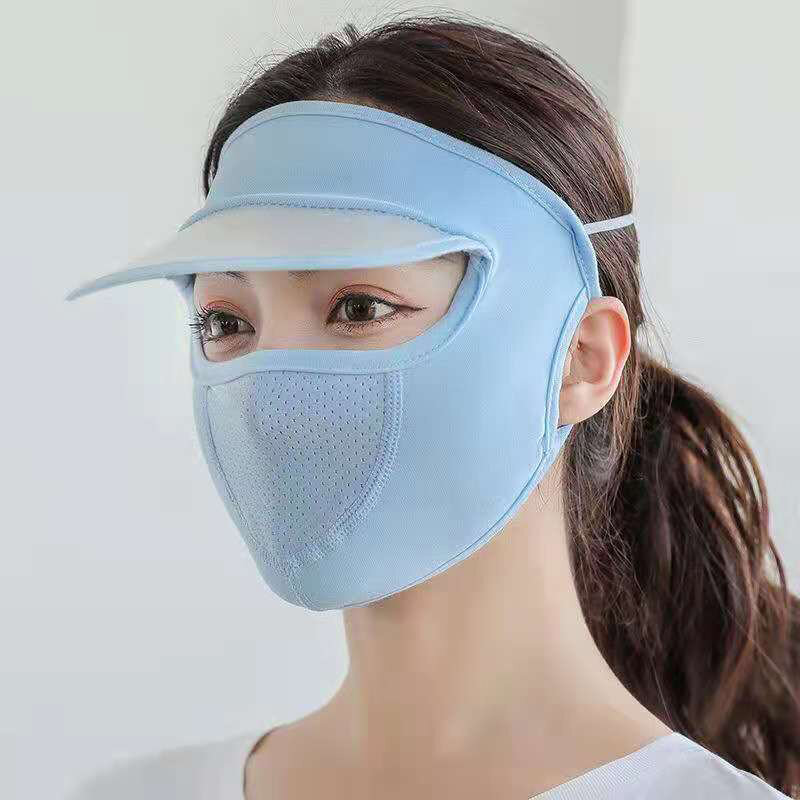 1pc Summer Ice Silk Mask UV Protection Face Cover Sunscreen Face With Brim Outdoor Cycling Sun Protection Hats Caps