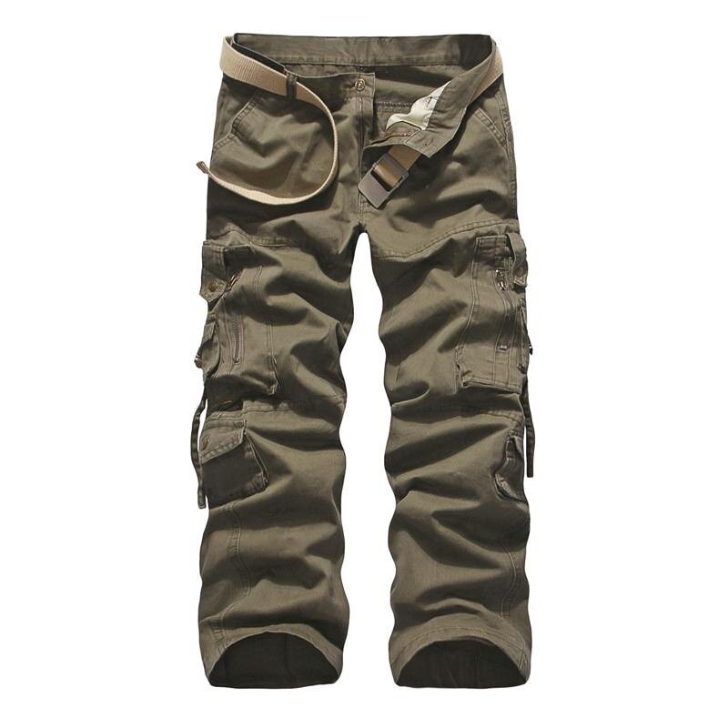 Брюки-карго мужские однотонные, повседневные свободные тактические штаны в стиле милитари, боевые штаны с несколькими карманами, рабочая одежда, большие размеры