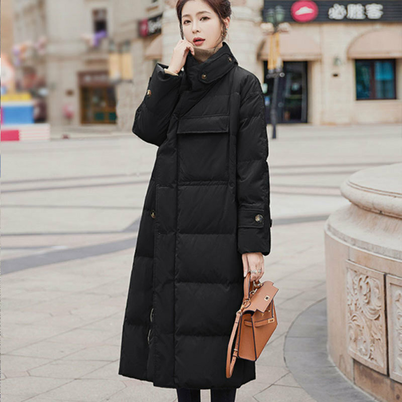 2023 nuovo piumino invernale alla moda per donna, di media lunghezza, design ampio, giacca in cotone addensato
