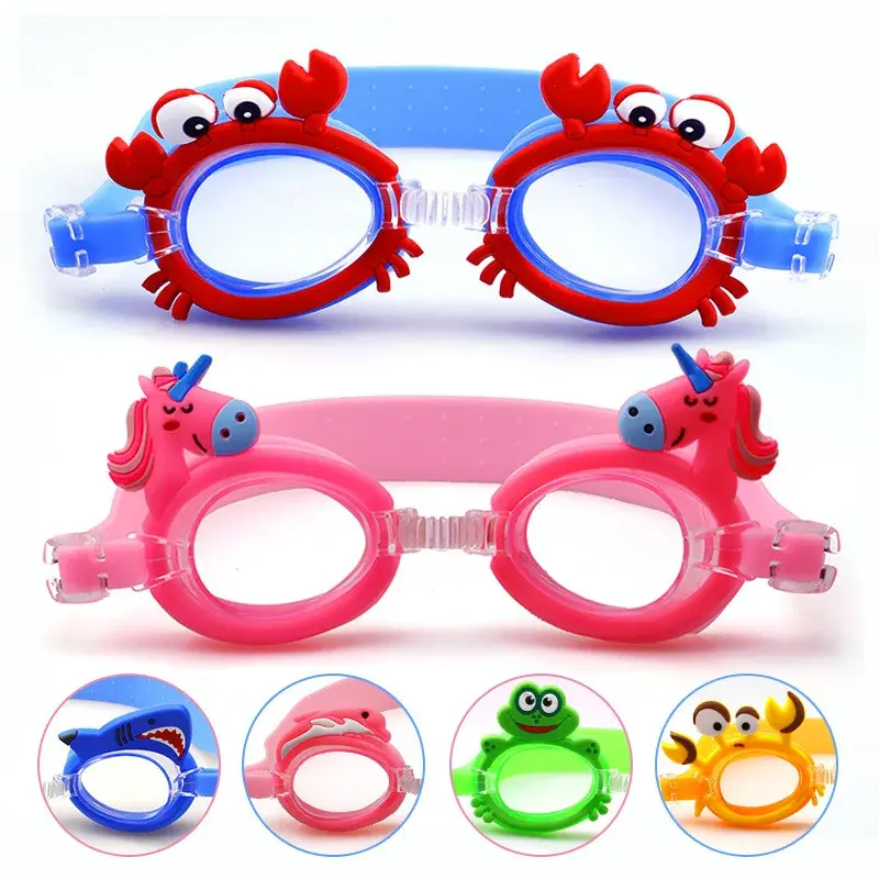 Gafas de natación de dibujos animados para niños, Bandas de silicona suaves, elásticas, impermeables y ajustables, equipo de piscina para niños y niñas