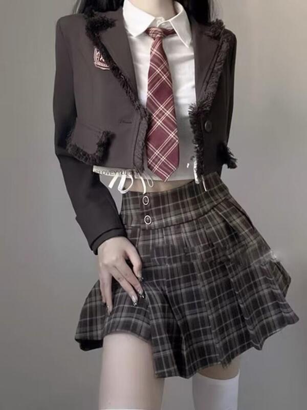 Autumn New Japanese Korean Improved School Uniform Academy Sexy Two Piece Set College Style Girl Fashion Jk School Uniform Set