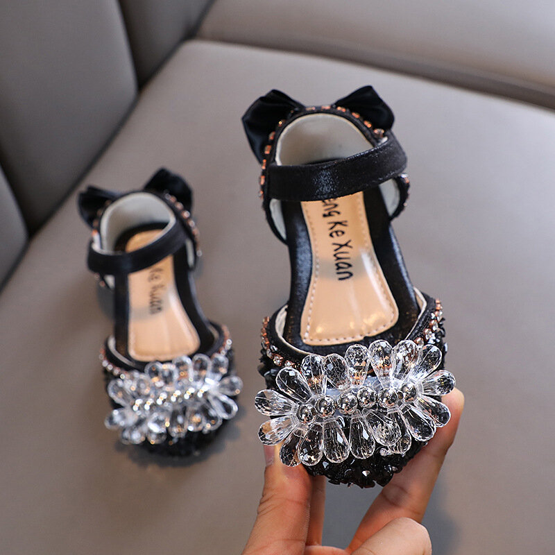 Zapatos planos de Princesa con diamantes de imitación para niñas, sandalias de fiesta para niños, sandalias de lentejuelas para estudiantes, H969