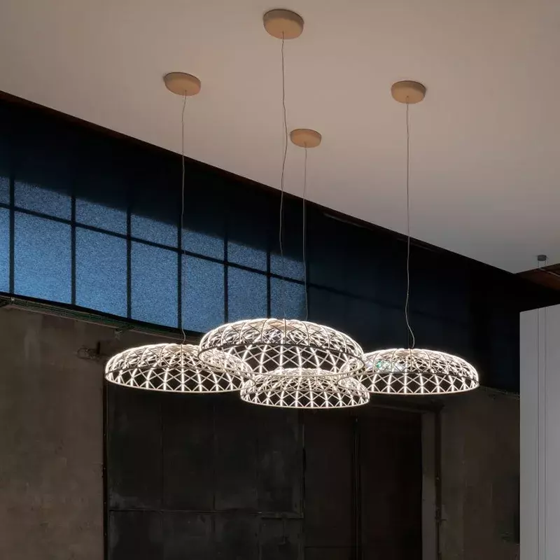 Lampu gantung LED, tali kaca Modern kelas atas tangga restoran Macaronnet Nordic ruang tamu Bar dekorasi rumah seni pencahayaan