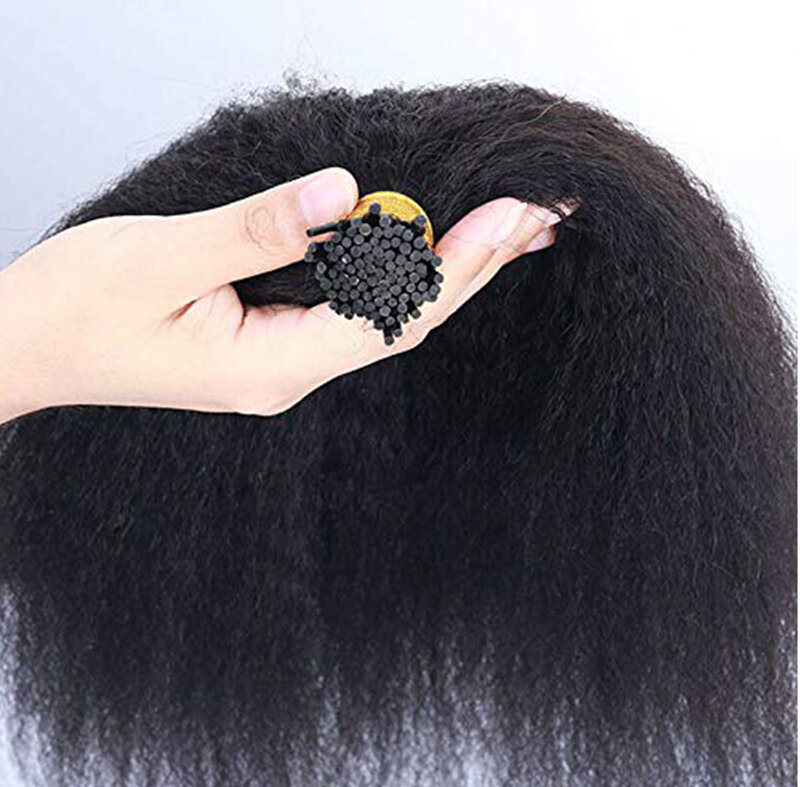 Кудрявые прямые I-образные волосы для наращивания, 100 человеческие волосы, кератиновые накладные волосы для черных женщин, 100 г/упаковка, 1 г/нить