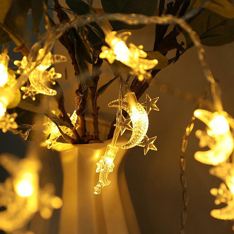 Guirxiété Lumineuse LED en Forme d'Étoile et de Lune, Lumières Décoratives de Festival pour la Décoration Musulmane de l'Aïd et du Ramadan