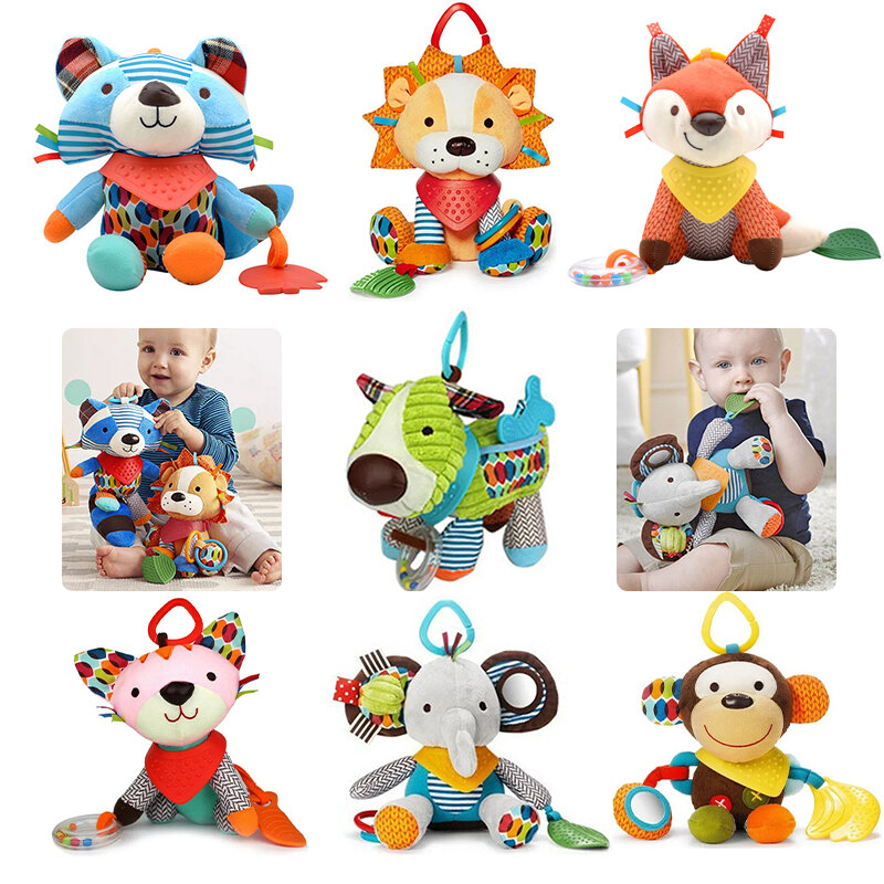 Детские плюшевые игрушки-погремушки на коляску, подвесные животные на кровать, мобильные игрушки для младенцев, игрушки для младенцев 0-6 месяцев, плюшевые игрушки для детей