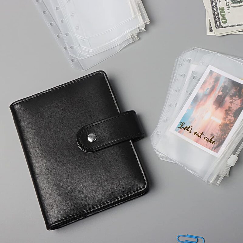 A7 plutônio couro orçamento binder recarregável 6-ring loose-leaf planejador pessoal notebook com 12 bolsos zíper sistema de envelopes de dinheiro