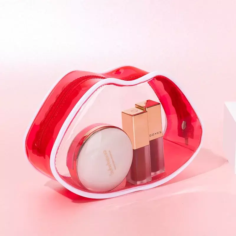 투명 여성용 화장품 가방, 방수 PVC 귀여운 빨간 입술 모양 립스틱 파우치, 여행 메이크업 보관 정리함 액세서리