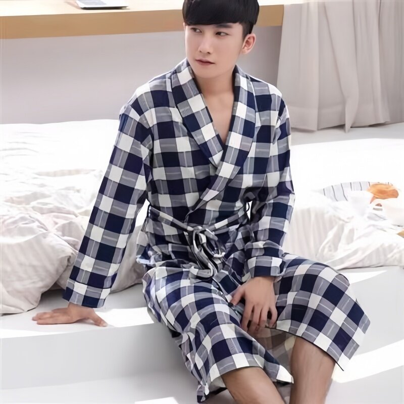 Spring Autumn Men's 100% Pure Cotton Nightgown Sexy Mid length Bathrobe Summer Oversized Comfortable Home Clothing