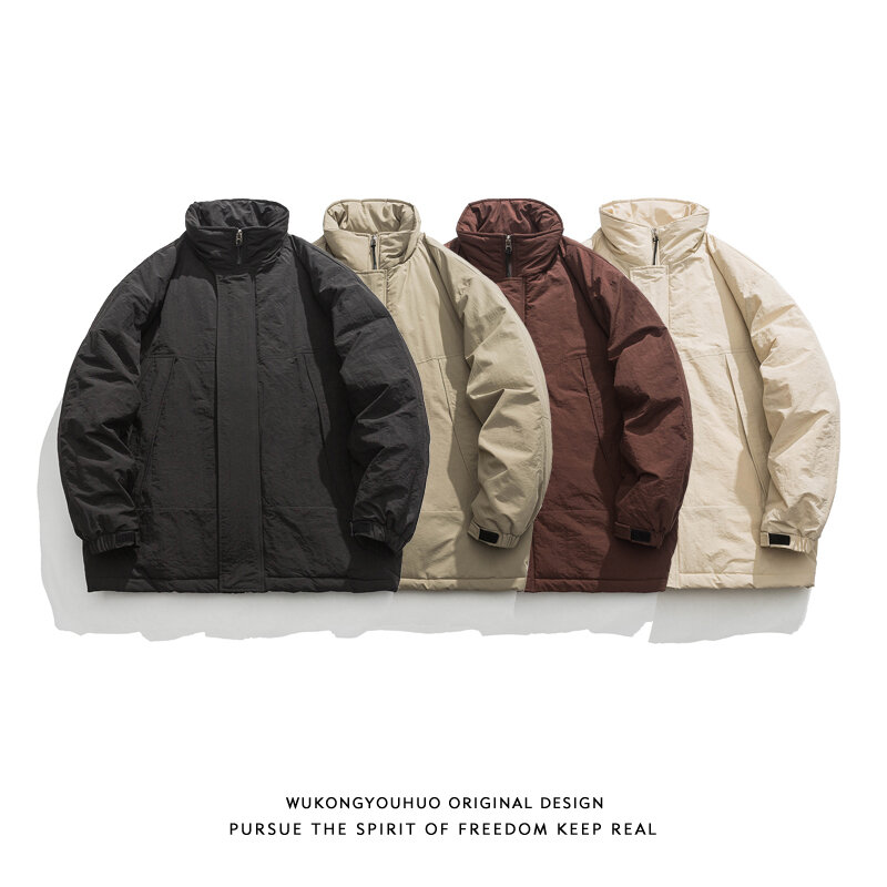 Japanese Retro Simple Functional Style Stand Collar Cotton Coat Men's Trendy Brand Loose Windproof Couple Warm Parkas Jacket