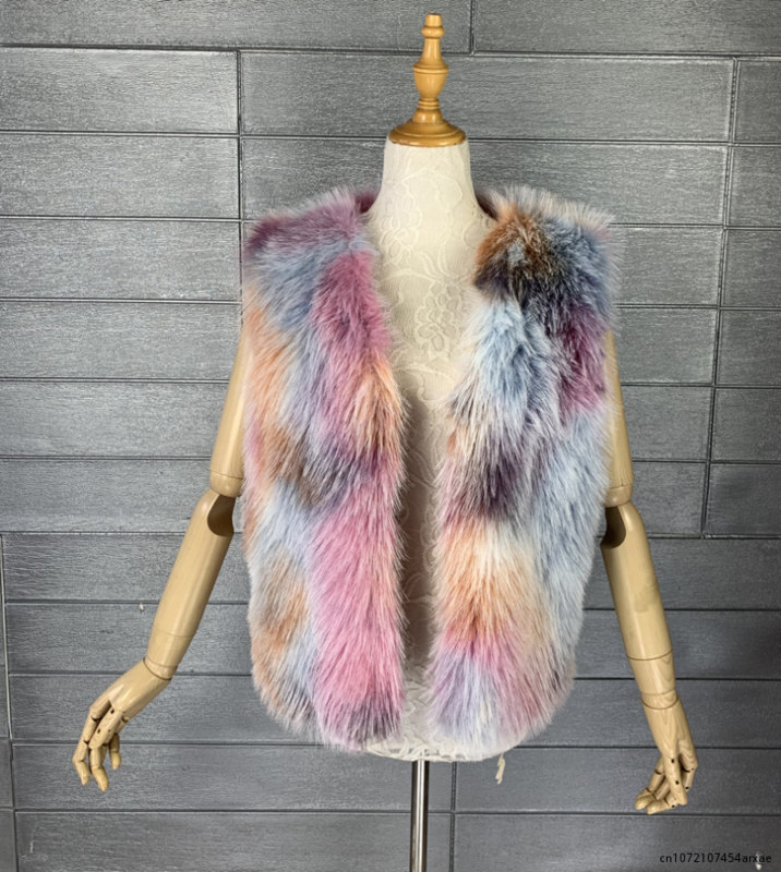 Women's Winter Fur Coat 2023 New Tie-dyed Furry Faux Hair of Environmental Protection Chic and Elegant Luxury Designer Fur Vest
