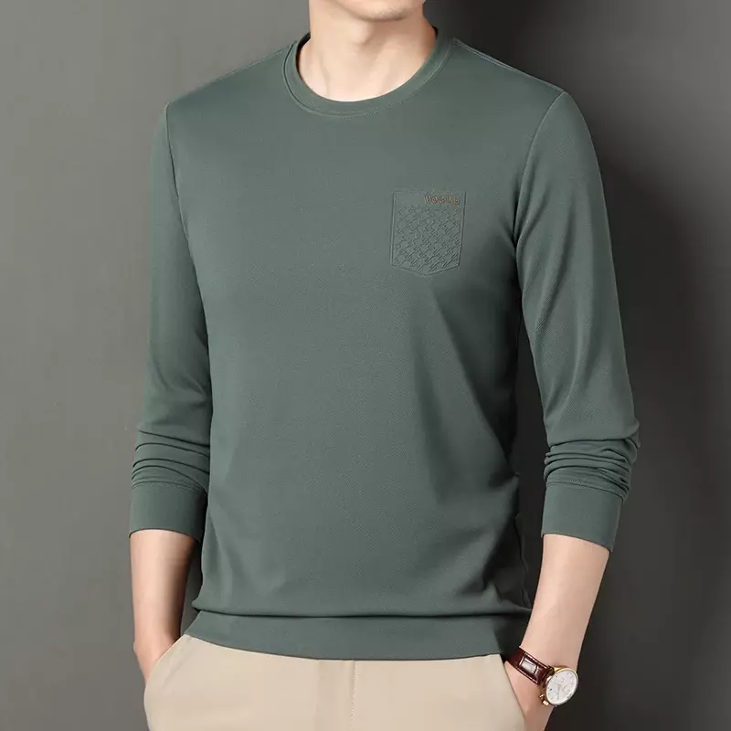 Camiseta larga informal versátil para hombre, Color sólido, otoño e invierno, nueva