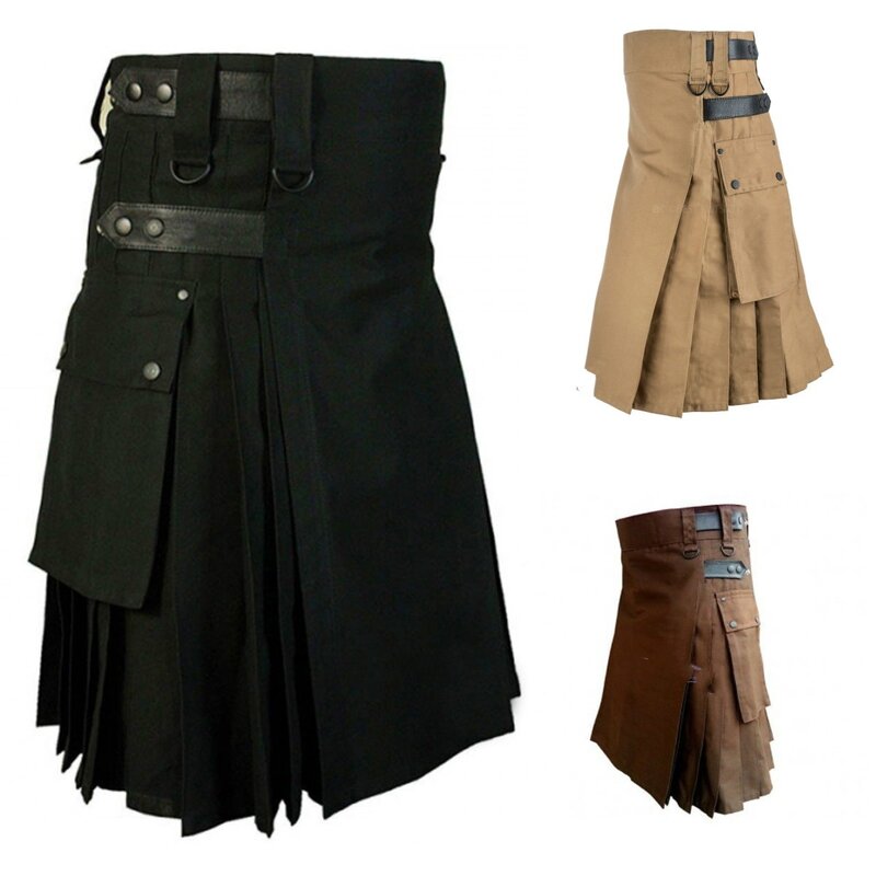 Праздничная универсальная клетчатая плиссированная юбка Kilt с карманами, кельтская шотландская юбка, однотонная хлопковая юбка для мужчин