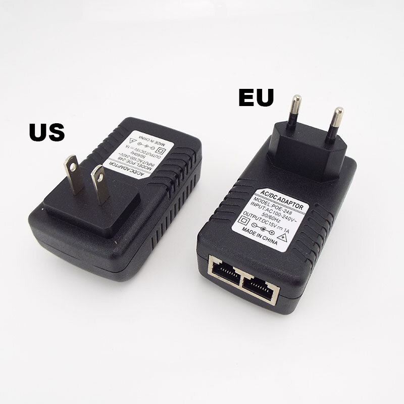 CCTV Security Surveillance PoE Power Supply 15V 1A POE Wall Plug POE Injector Ethernet Adapter IP Camera Phone US EU Plug
