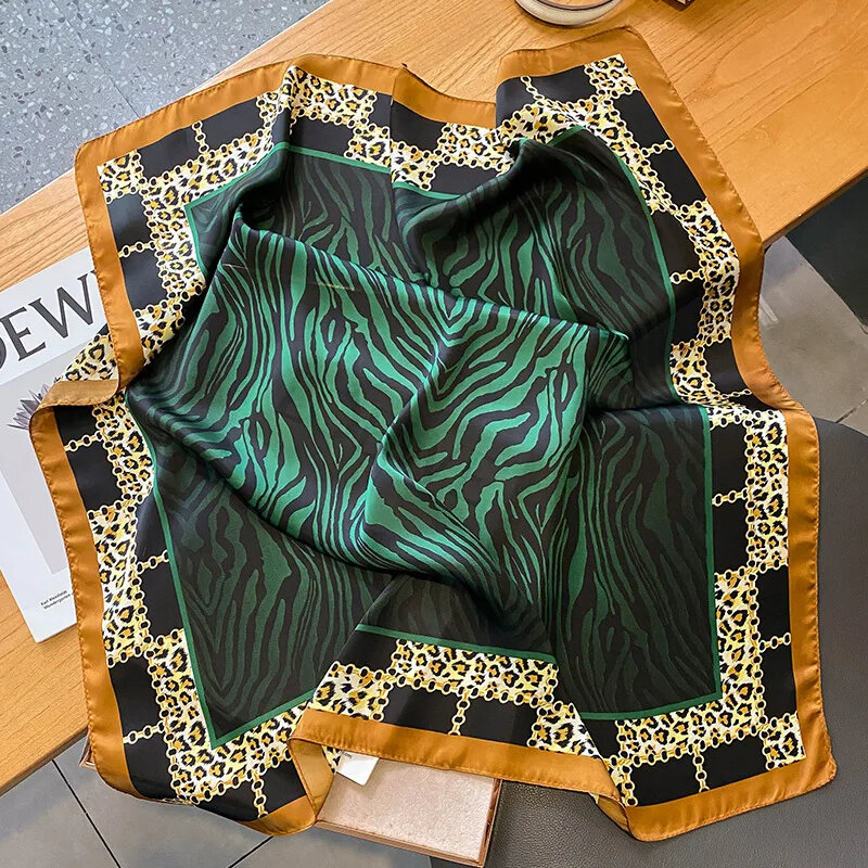 Lenço quadrado com estampa leopardo feminino, imitação de lenço de seda, lenço com gola pequena, casual decoração versátil, moda, luxo, Beand, 2023