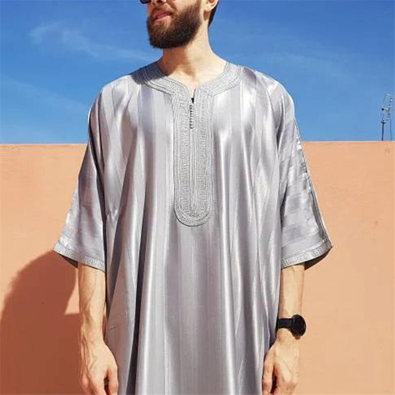 Новинка 2024, Мужская Арабская мусульманская абайя, мусульманская одежда, мужская вышитая одежда Jubba Thobe, марокканский Дубай, кафтан, молитва, длинное платье