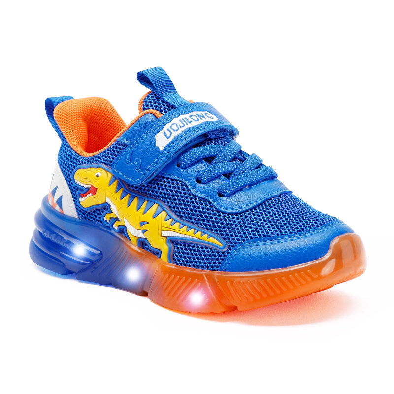 EXDINO От 2 до 6 лет Детские светодиодные Осенние новые модели обуви для мальчиков Динозавр для маленьких детей повседневные мигающие спортивные кроссовки