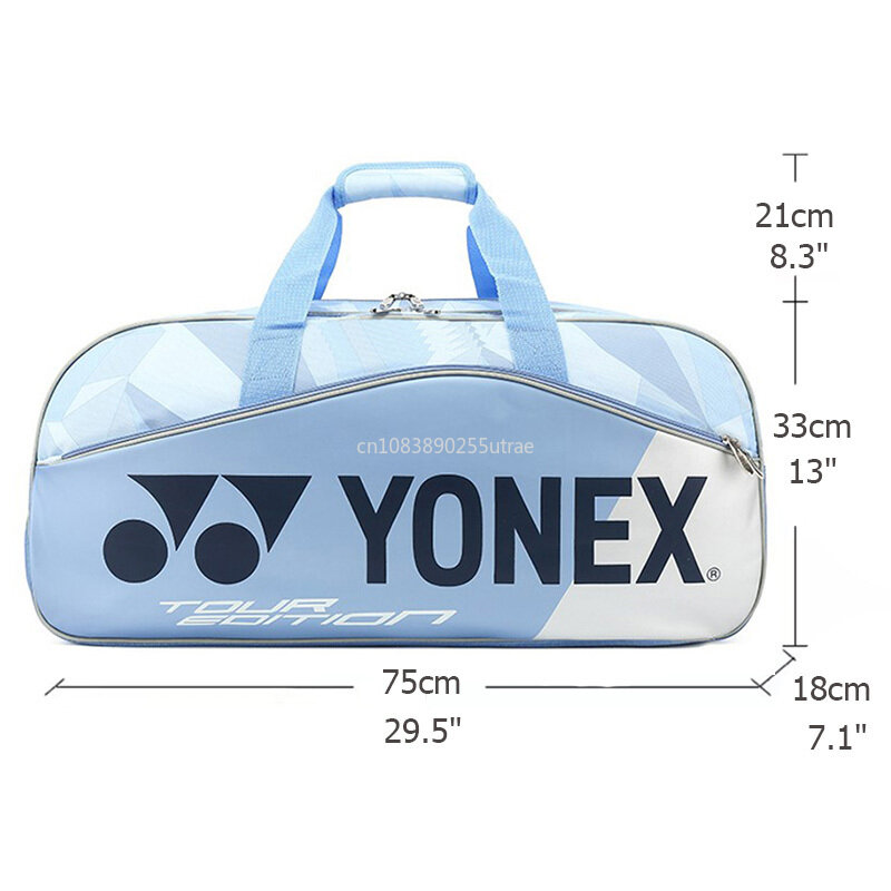 Yonex กระเป๋าไม้เทนนิสมืออาชีพของแท้, กระเป๋ากีฬาสีฟ้าอ่อนกระเป๋าเป้แร็กเกตผู้หญิงผู้ชาย