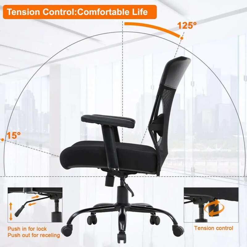 Silla de oficina grande y alta, asiento ancho, silla de escritorio, silla ergonómica para computadora, 500lbs